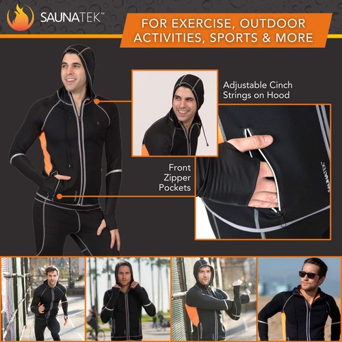 SaunaTek Men's Sauna Hooded Jacket Sweat Suit for Exercise and Heat Training, Neoprene, X-Large