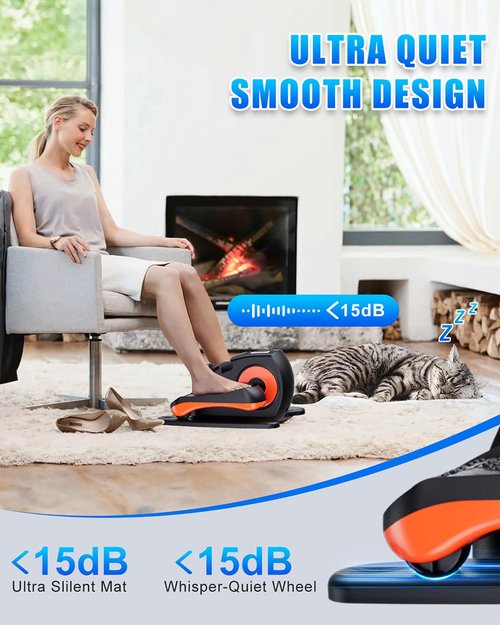 Under Desk Elliptical Machine, Electric Elliptical Leg Exerciser for Seniors with 12 Adjustable, Portable Quiet Elliptical Exercise Machine, Seated Pedal Exerciser with Remote Control (Orange)