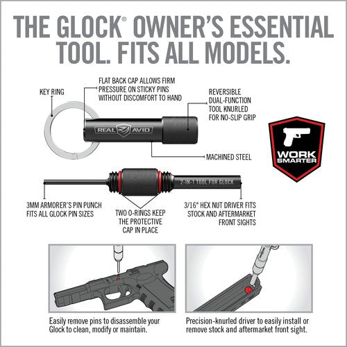 Real Avid Glock Armorer Tool Kit – 2 in 1 Multitool with Sight Tool Punch Tool and Magazine Tool Disassemble Clean Customize Glock Pistols & Magazines for All Generations Except Glock Plus Extensions