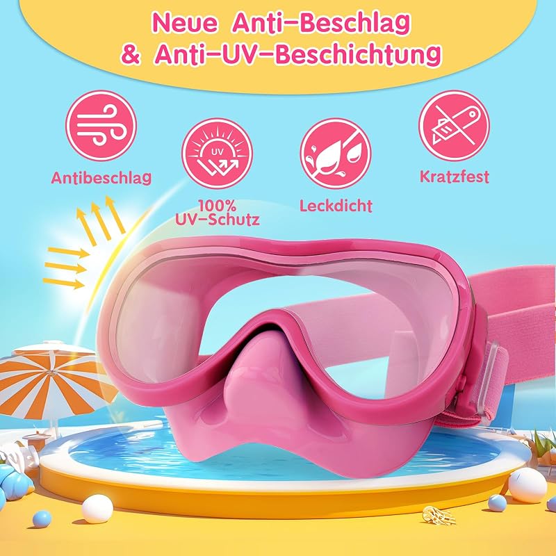 Kids Swim Goggles with Nose Cover, Anti-Fog Lenses, Adjustable Strap - All Pink (Variation of THIS listing)