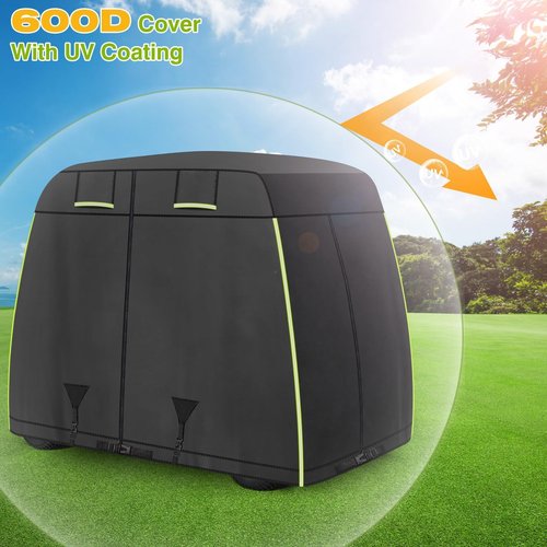 600D Oxford 2/2+2/4 Passenger Golf Cart Cover Fits EZGO, Club Car, Yamaha Golf Carts with Safe Reflective Strips, All Weather Protection/Waterproof/Snowproof/Windproof/Sunproof