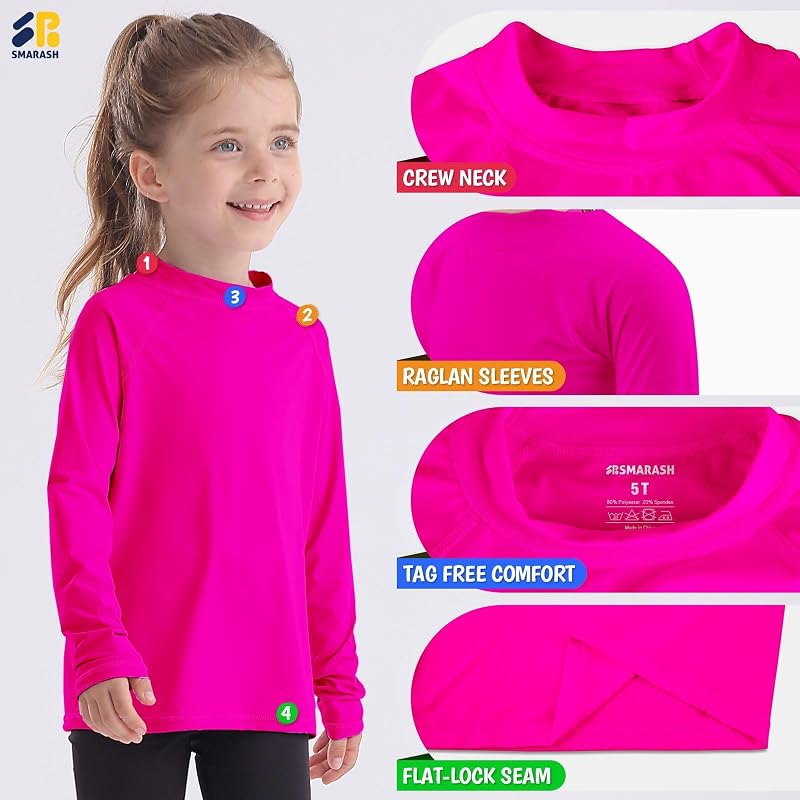 Rash Guard Swim Shirt for Kids 0-16Y UPF 50+ Neon Pink 5T