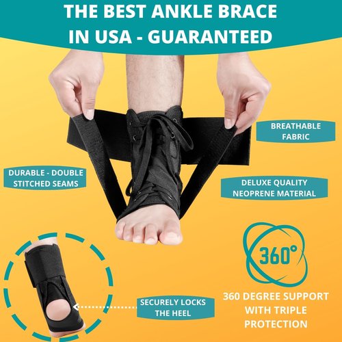 MEDIZED Ankle Brace, Lace Up Adjustable Support for Running, Basketball, Injury Recovery, Sprain! Ankle Support Wrap for Men, Women, and Children (Large)