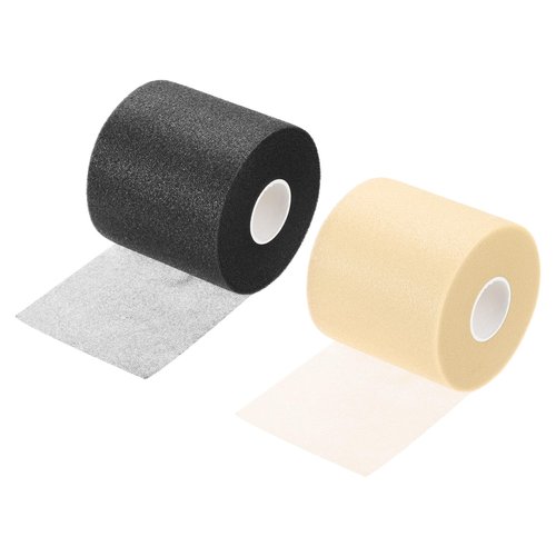 PATIKIL 30 Yard x 2.8 Inch Badminton Grip Cushion Wrap, 2 Pack PU Tennis Racket Grip Tape Backing Film Handle Anti Skid Cushion Accessories, Black/Beige