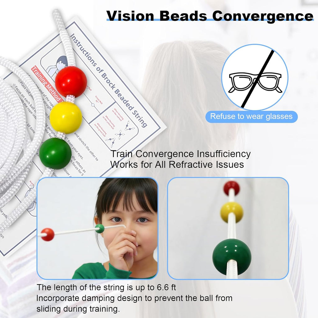 Vision Convergence Beads Training Kit - Snellen Eye Chart & Strabismus Correction Cards for Eye Muscle Strengthening and Focus Exercise