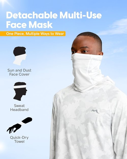 Maamgic Men’s Fishing Shirt - UPF 50+ Sun Hoodie with Detachable Face Mask | Long Sleeve UV Protection