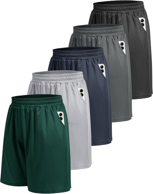 BOOJO Athletic Gym Shorts for Men - Quick Dry Black Workout & Basketball Shorts with Pockets | 5 Pack