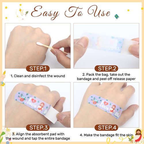 Threlaco 400 Pcs Jesus Bandages Jesus Adhesive Bandages Kids Adults Bulk 2.83x0.75'' Christian Gifts God Bless You Waterproof PE Heals Bandage for Boo Boo Church Sunday School Supplies, Latex Free