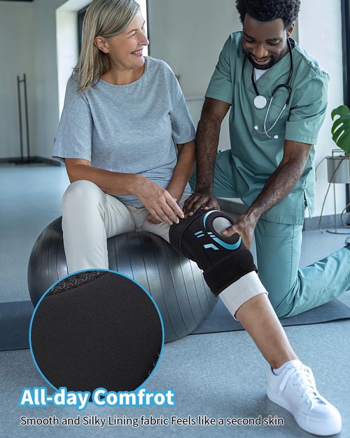 ABYON Knee Brace - Adjustable Support for Meniscus Tear, ACL & Arthritis - Neoprene Wrap with Dual Spring Stabilizers & Gel Pad for Pain Relief