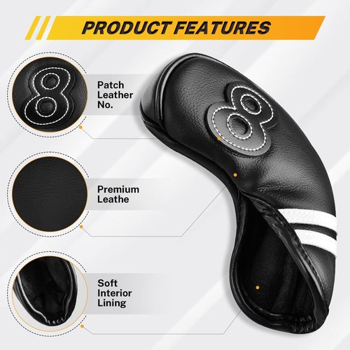 Craftsman Golf Magnetic Closure Pemium Leather Black White Stripes Iron Headcover Cover 10pcs/Set