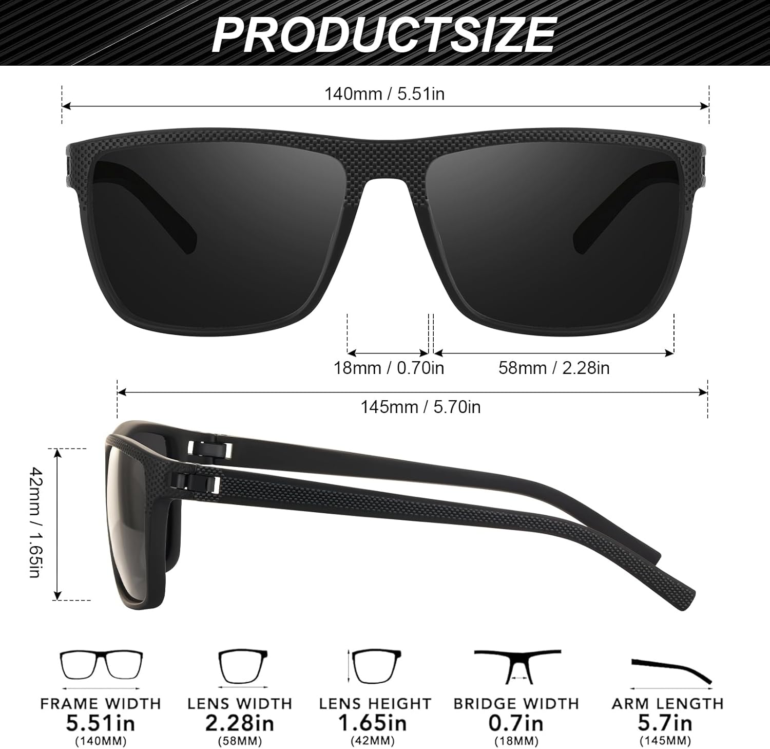 Polarized Sunglasses for Men - Lightweight Square Frame with UV Protection for Driving & Fishing