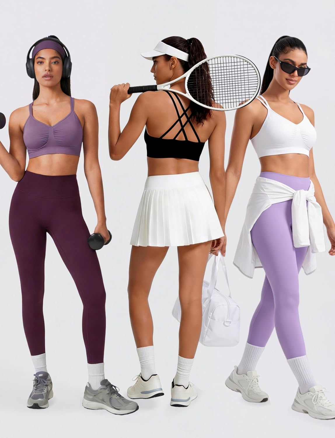 WANAYOU Sports Bras - Padded Medium Support Strappy Cross Back Workout Bra | 3 Pack for Yoga & Gym