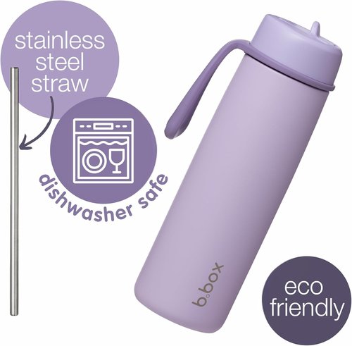 b.box Insulated Water Bottle - 23oz Flip Top Lid, 44 Hours Cold, Leak Proof, BPA Free - Lilac Love
