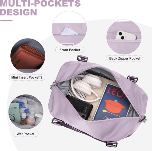 HYC00 Travel Duffel Bag - Stylish Carry-On Overnight Weekender for Women | Sports Tote with Wet Pocket