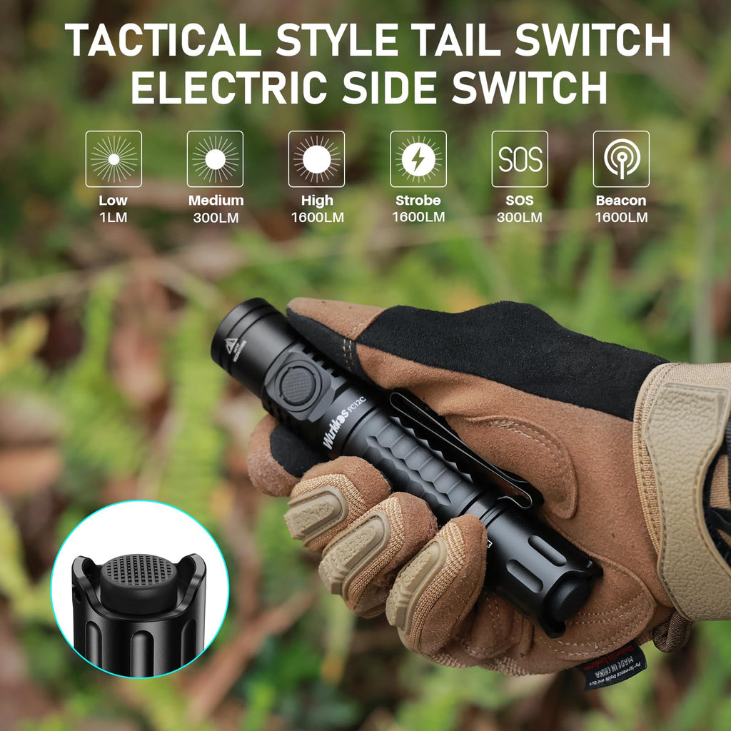 Wurkkos FC12C Tactical Flashlight 1600 High Lumens, Rechargeable LED Flashlights, 332M Long Throw Flash Light, IP68 Waterproof, Dual Switches and Constant Current Circuit for Home Camping Hiking