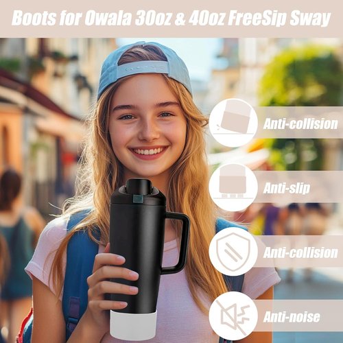 Mity Rain Silicone Protective Boots for Owala 30oz & 40oz Bottles | Enhance Stability & Prevent Scratches - Ivory & Light Gray
