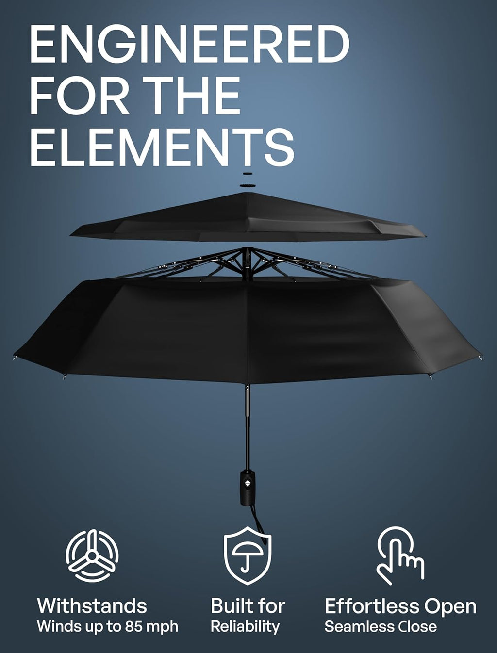 REPEL Windproof Travel Umbrella - Compact Design Withstands Winds Up to 85MPH | Durable & Portable for Rain and Sun