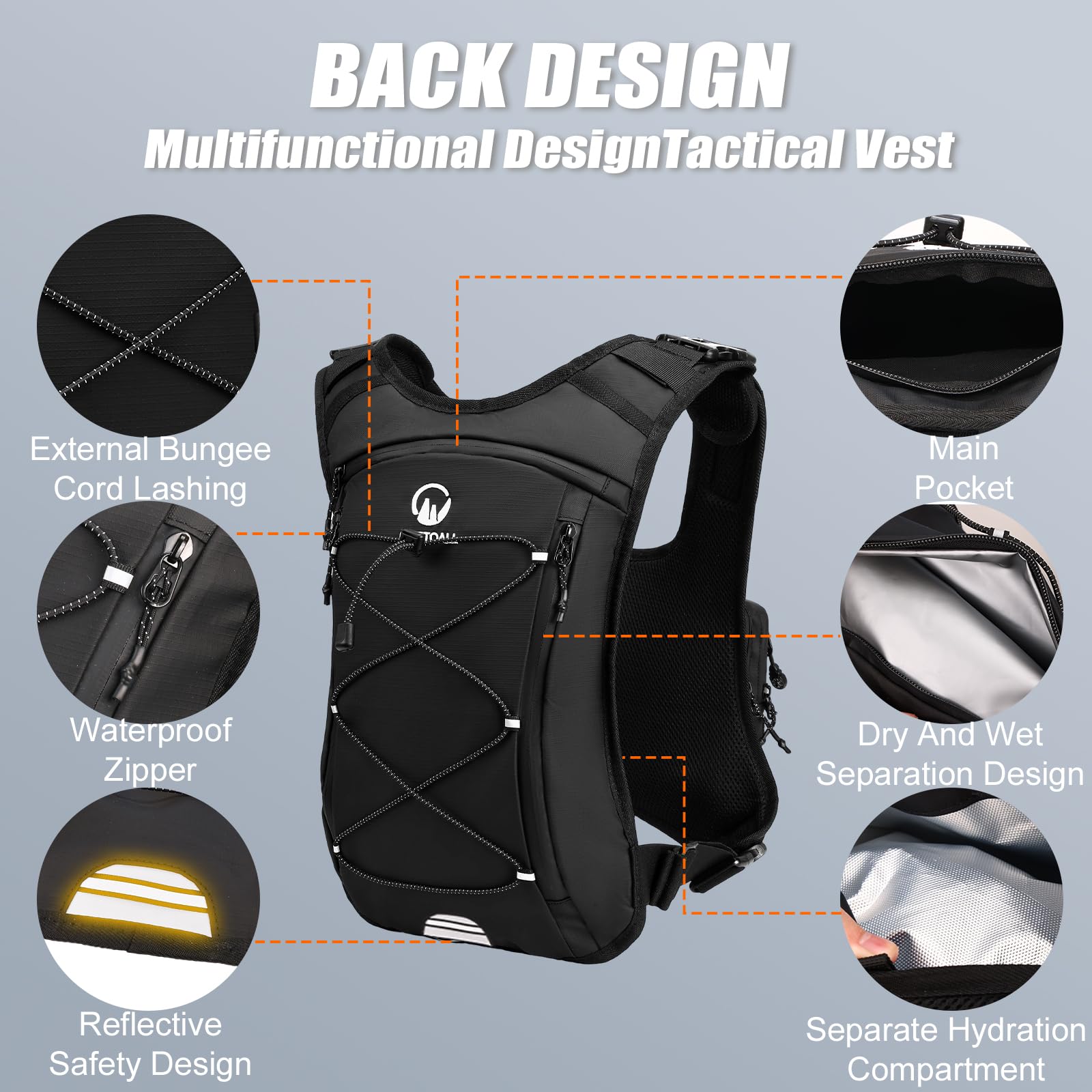 ONETOALL Running Vest with 2L Leakproof Water Bladder, Chest Pack for Hunting with Insulated Compartment for Men & Women Running, Cycling, Camping, Hiking, Skiing