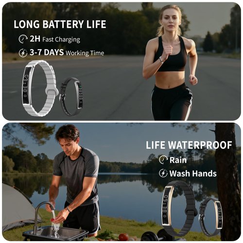 Lightweight Smart Bracelet for Women Men, Step Tracker Watch Wristband With 24/7 Heart Rate Sleep Monitor, 12 Sport Modes Fitness Trackers, Waterproof Health Band Fits Android IOS (Black+Black)