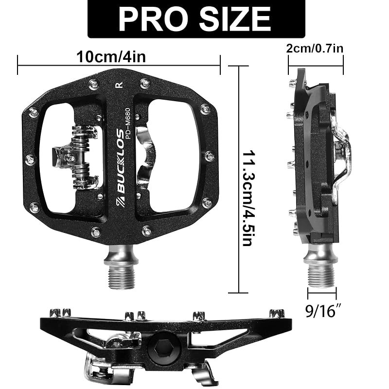 Bucklos Mountain Bike Clipless Pedals with Flats - Black
