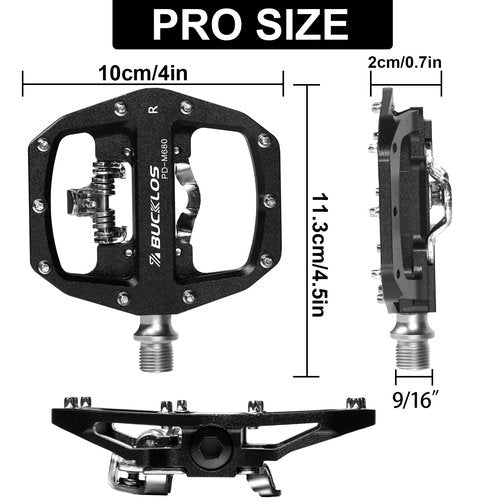 BUCKLOS SPD Pedals PD-M680 Mountain Bike Clip in SPD Flat Combo Dual Sided Pedals - Road Bike MTB Clipless Sealed Bearing Bicycle Clips Pedal Compatible with Shimano SPD Cleats (Black