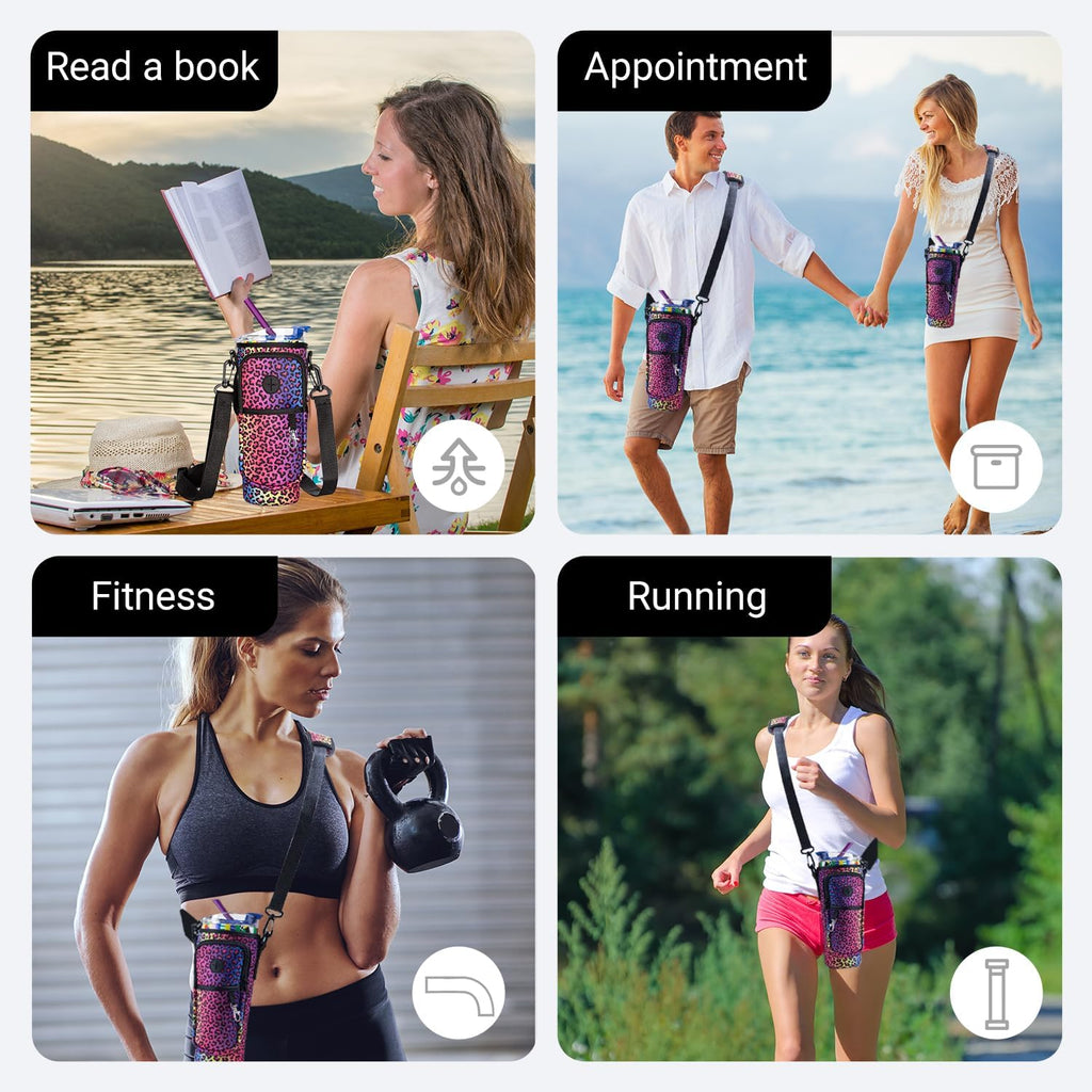 Stanley Water Bottle Holder - Adjustable Strap & Phone Pocket for 40oz Tumbler | Durable Carrier Bag
