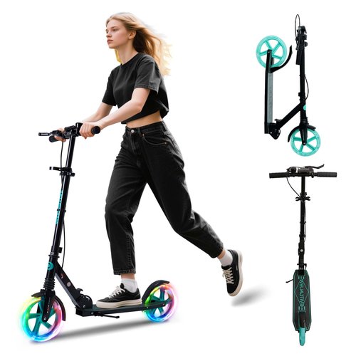 Kick Scooter for Kids Ages 8+ Teens & Adults, with Front handbrake and Rear Brake, and Adjustable Handlebars, Big Sturdy PU Flash Wheels Great Gift & Toy