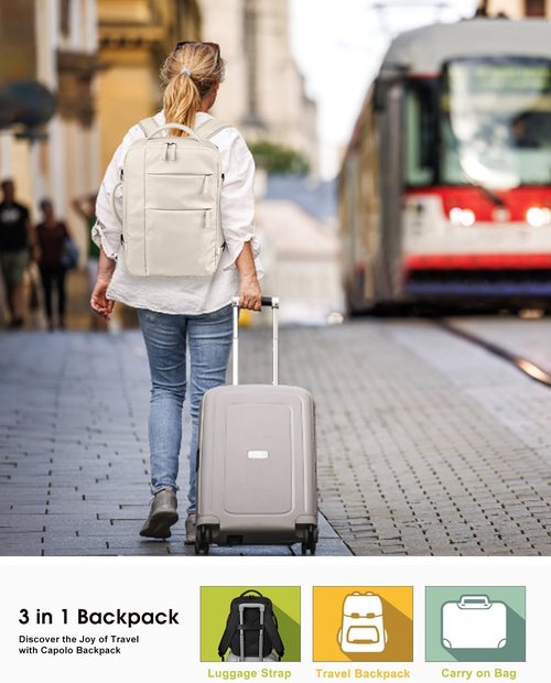 Capolo Waterproof Travel Backpack - Airlines Approved Laptop Bag for 15.6 Inch Laptops | Beige