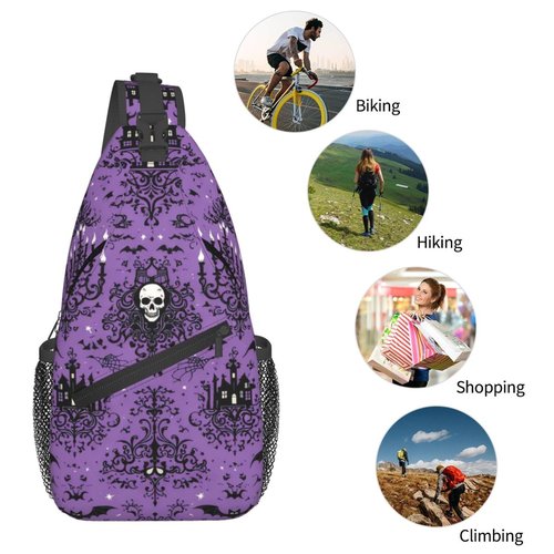 GTEVUTS Purple Haunt Mansion Crossbody Bags Sling Bag for for Women Men, Cute Fashion Chest Bag Casual Small Shoulder Bags Travel Hiking Cycling Gym Sport Lightweight Daypack Adult Backpack