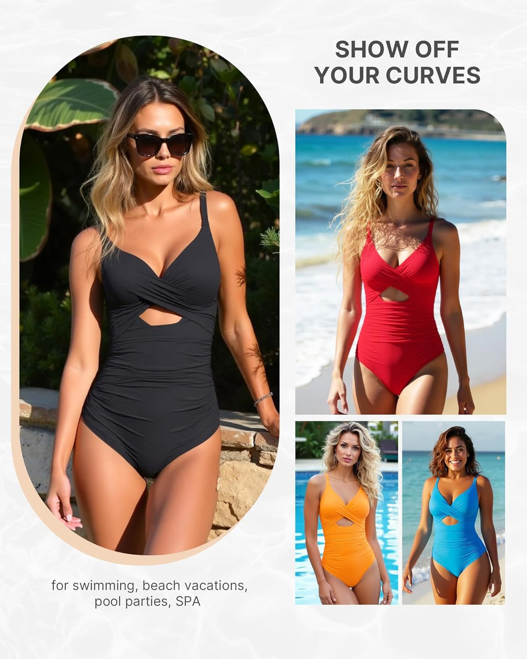 SHAPELLX Tummy Control One-Piece Swimsuit - V Neck, Ruched Design, Slimming Fit, Built-In Bra