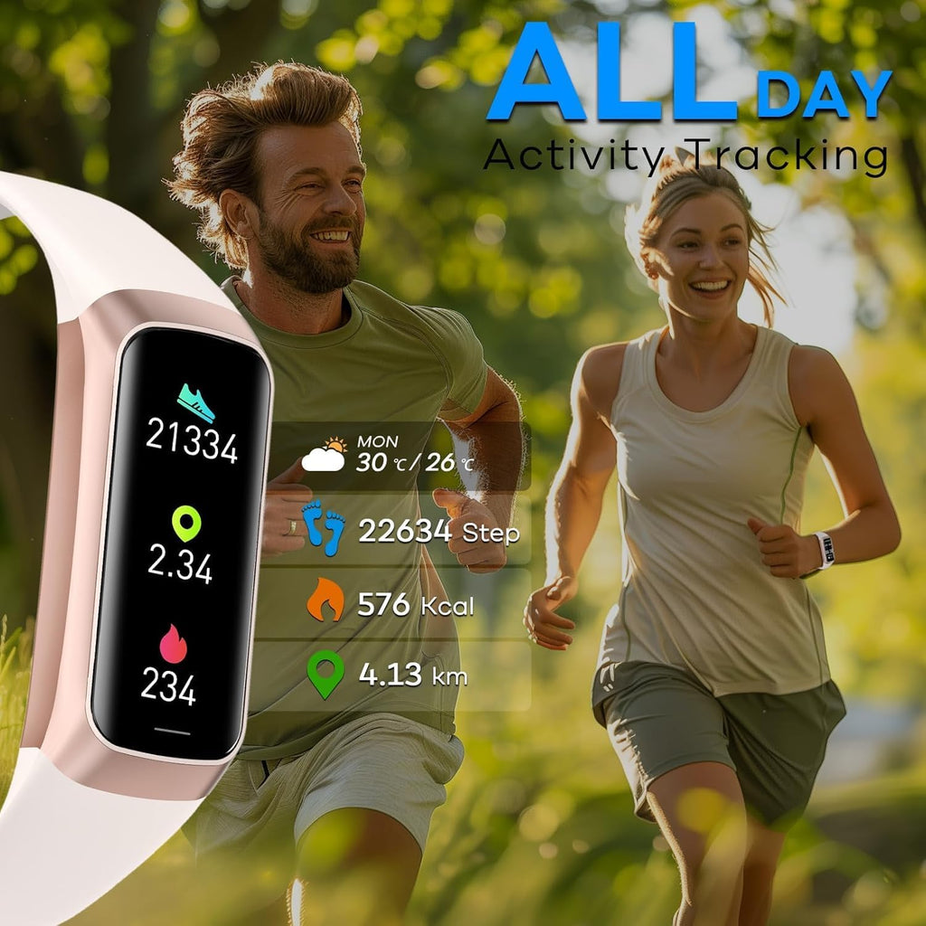 Skiennix Fitness Tracker - 2025 Smart Watch with Blood Pressure & Heart Rate Monitor | IP67 Waterproof, Pink