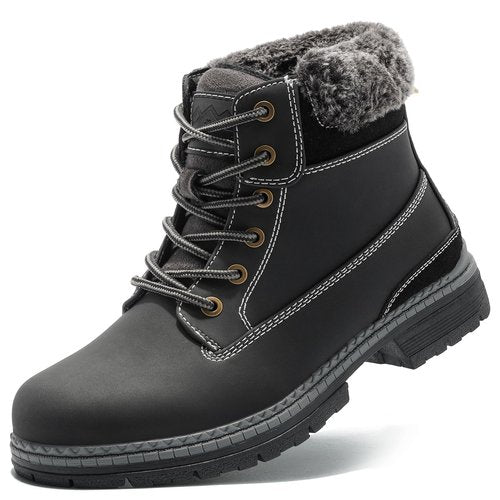 Snow Hiking Winter Boots for Women - Casual Lightweight Combat Work Boots Fur-Lined Ankle Fashion Backpacking Leather Shoes 9, Black