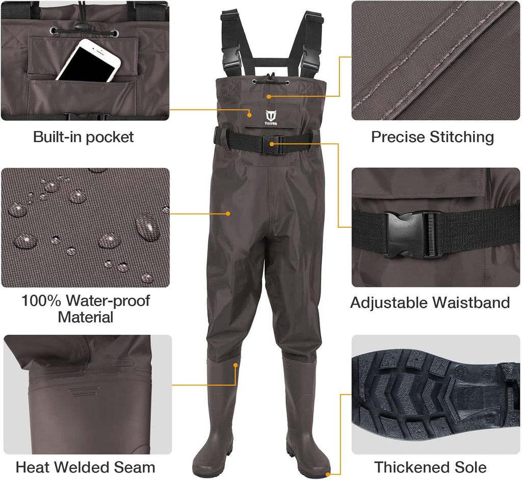 TIDEWE Bootfoot Chest Wader - Waterproof Fishing & Hunting Gear for Men & Women | Green/Brown