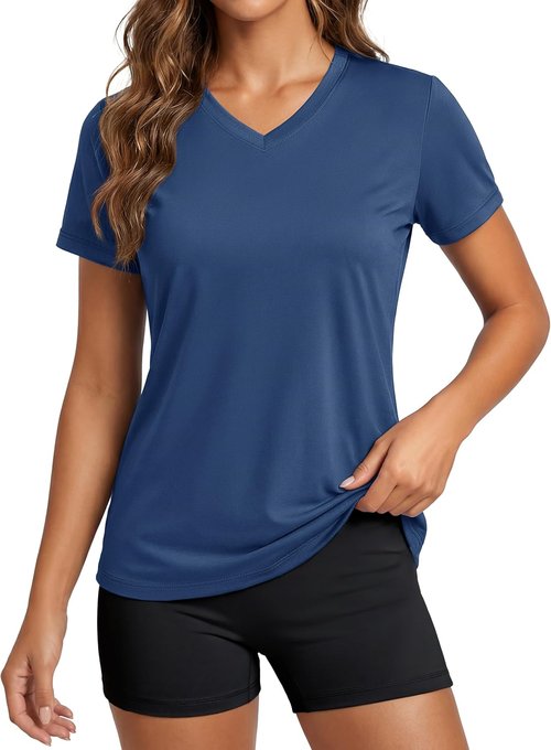 MAGCOMSEN Women's Athletic V-Neck Workout Top - Quick Dry, UPF 50+, Moisture Wicking Gym Tee