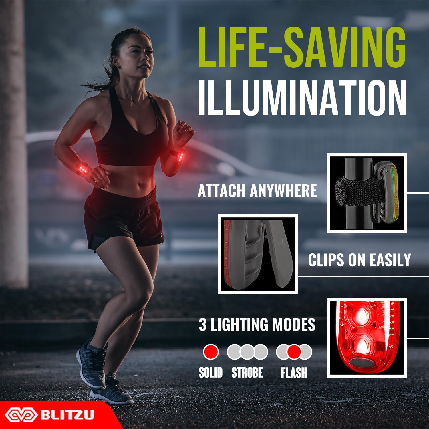 Skiennix LED Safety Lights - 4 Pack Clip-On Reflective Gear for High Visibility Night Walking, Running & Hiking