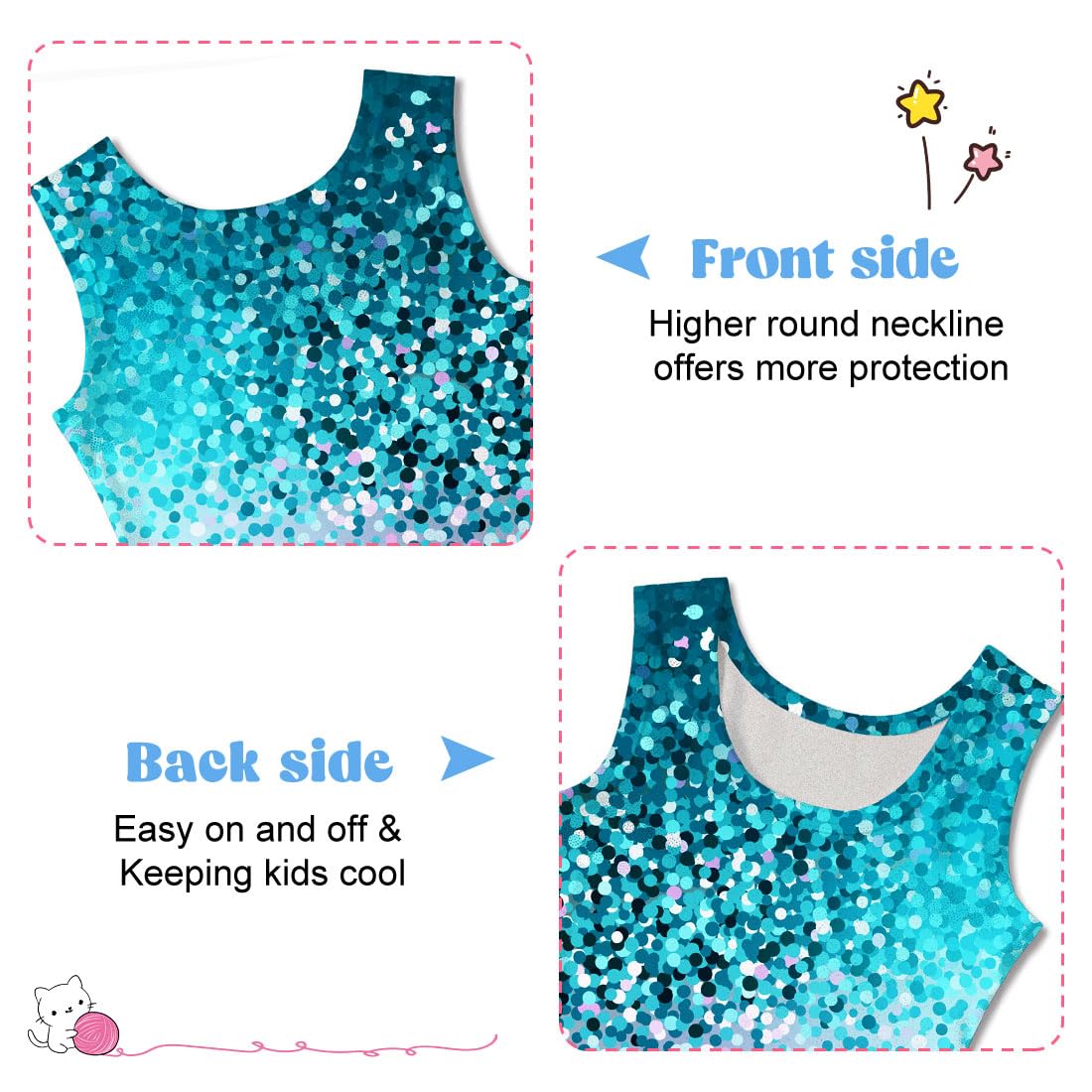 Funnycokid Gymnastics Leotards for Girls Kids Outfits Sparkly Unitards Clothes with Shorts, Diamond Mint Green Pink, 6-7 Years