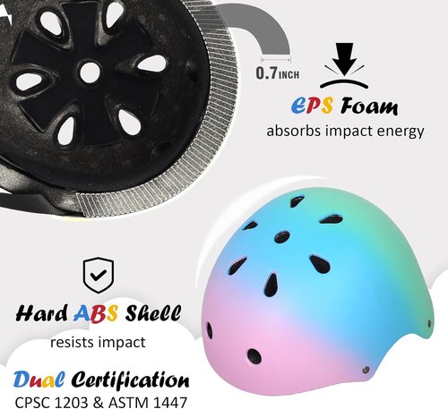 Kids Bike Helmet, Adjustable and Multi-Sport, from Toddler to Youth, 3 Sizes