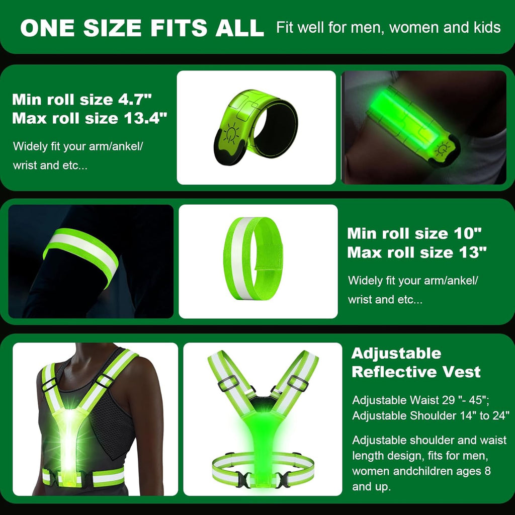 Skiennix Reflective Running Vest - Rechargeable LED Armband for Night Safety | Adjustable Size for All Ages