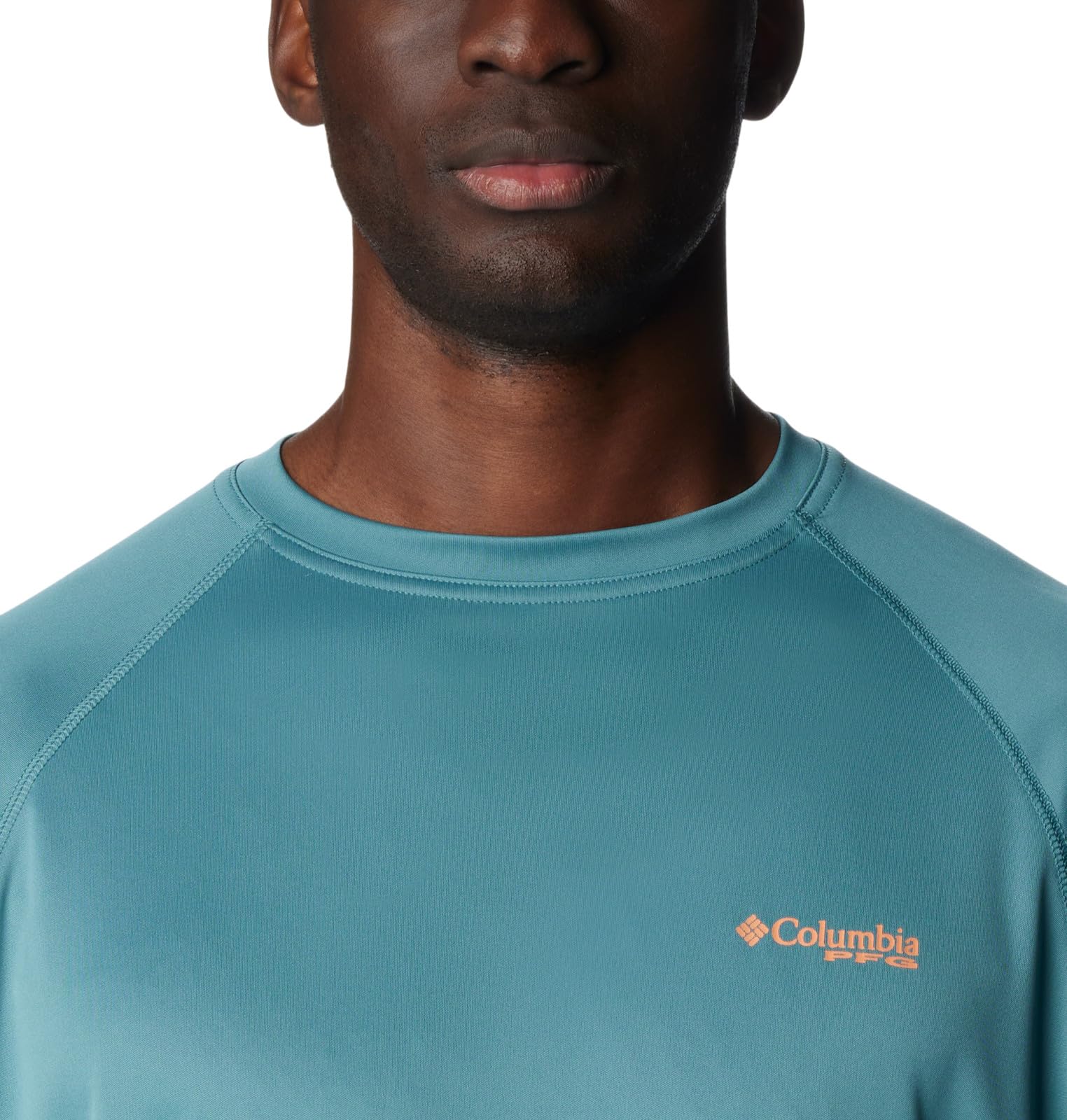 Columbia Men's Terminal Tackle Long Sleeve Fishing Shirt, Tranquil Teal/Orange Reef Logo, Large