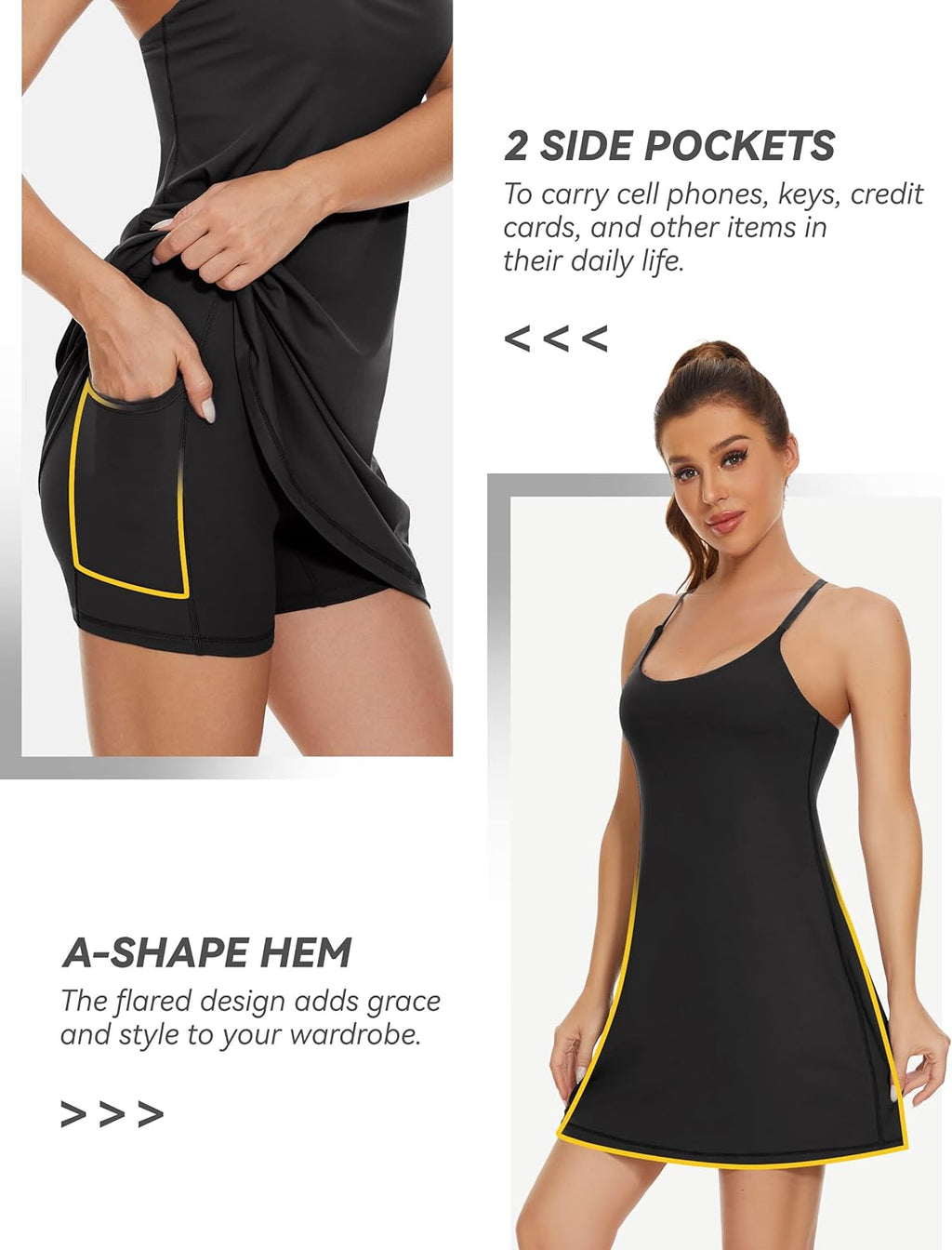 Skiennix Women's Tennis Dress - 2-in-1 Golf Workout Dress with Built-in Bra & Shorts Pockets | Adjustable Straps
