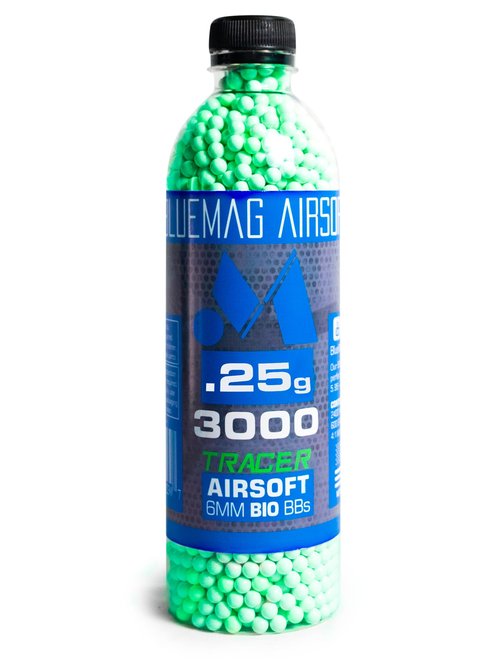 BlueMag Airsoft Biodegradable 6mm Tracer Airsoft BBS .25g 3000ct - Polished to Perfection - for All 6mm Airsoft Guns - Ultra Bright Tracer Rounds