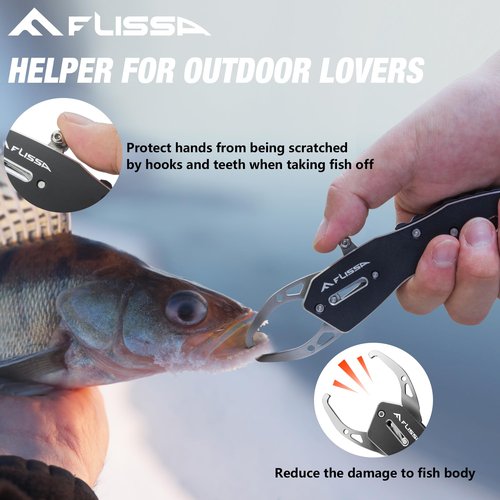 FLISSA 7" Fish Gripper, Stainless Steel, Lightweight Fish Holder for Caught Fish, 40 Pound Grabber