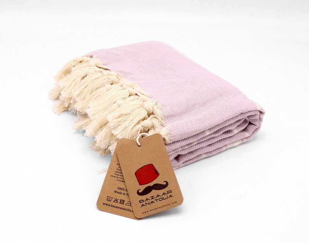 Bazaar Anatolia Turkish Beach Towel – 100% Cotton, Quick Dry, Sand Free Towel for Bathroom, Camping, Travel, Lavender – Oversized 71x39 Inches – Stripe Lilac