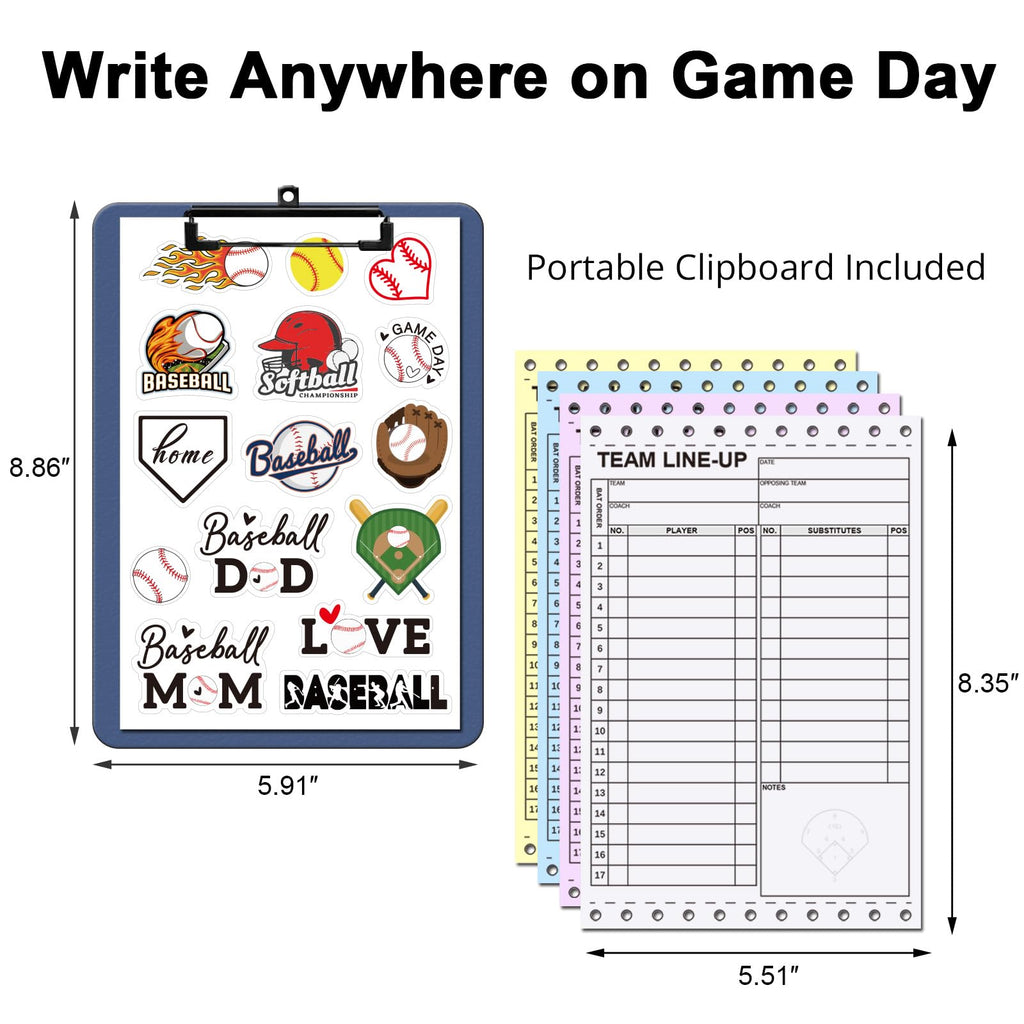 Personalized Baseball & Softball Lineup Cards for 35 Games Softball with 17 Player Roster 4-Part Form Copy with Writing Clipboard Storage Box Personalized Stickers and Loose Leaf Binder Ring