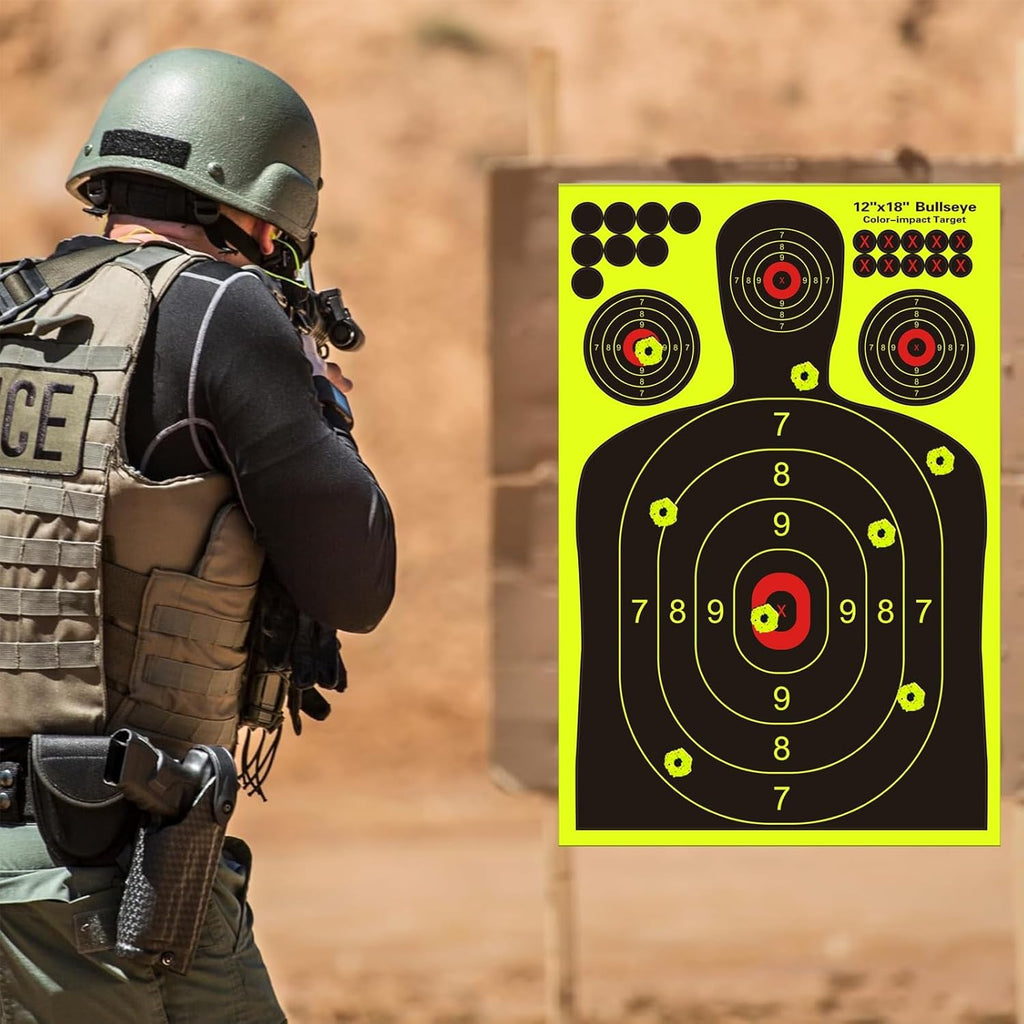 Skiennix Silhouette Splatter Targets - Bright Fluorescent Yellow for Easy Visibility | 12x18 Inch, 10/25/50/100 Pack