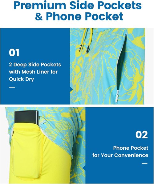 Maamgic 2 in 1 Men's Swim Trunks - 7 Inch Board Shorts for Comfort & Style
