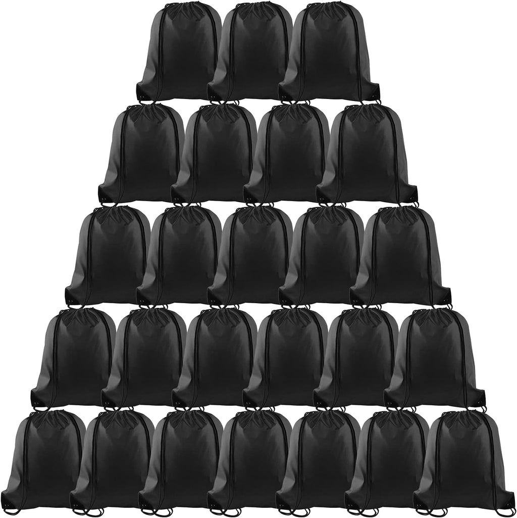 PLULON 25 Pcs Black Drawstring Bags Bulk, Black Drawstring Backpack Bulk String Backpack Cinch Sack Pull Sport Gym Backpack Bags for Yoga Traveling Outdoor Sports