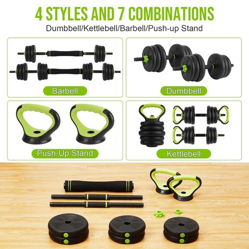 GarveeLife 4-In-1 Adjustable Dumbbell Weights 44 LB, Adjustable Dumbbell Set Used As Dumbbells, Barbells, Kettlebells and Push-Up for Home Gym, Round Head, 44 Lbs