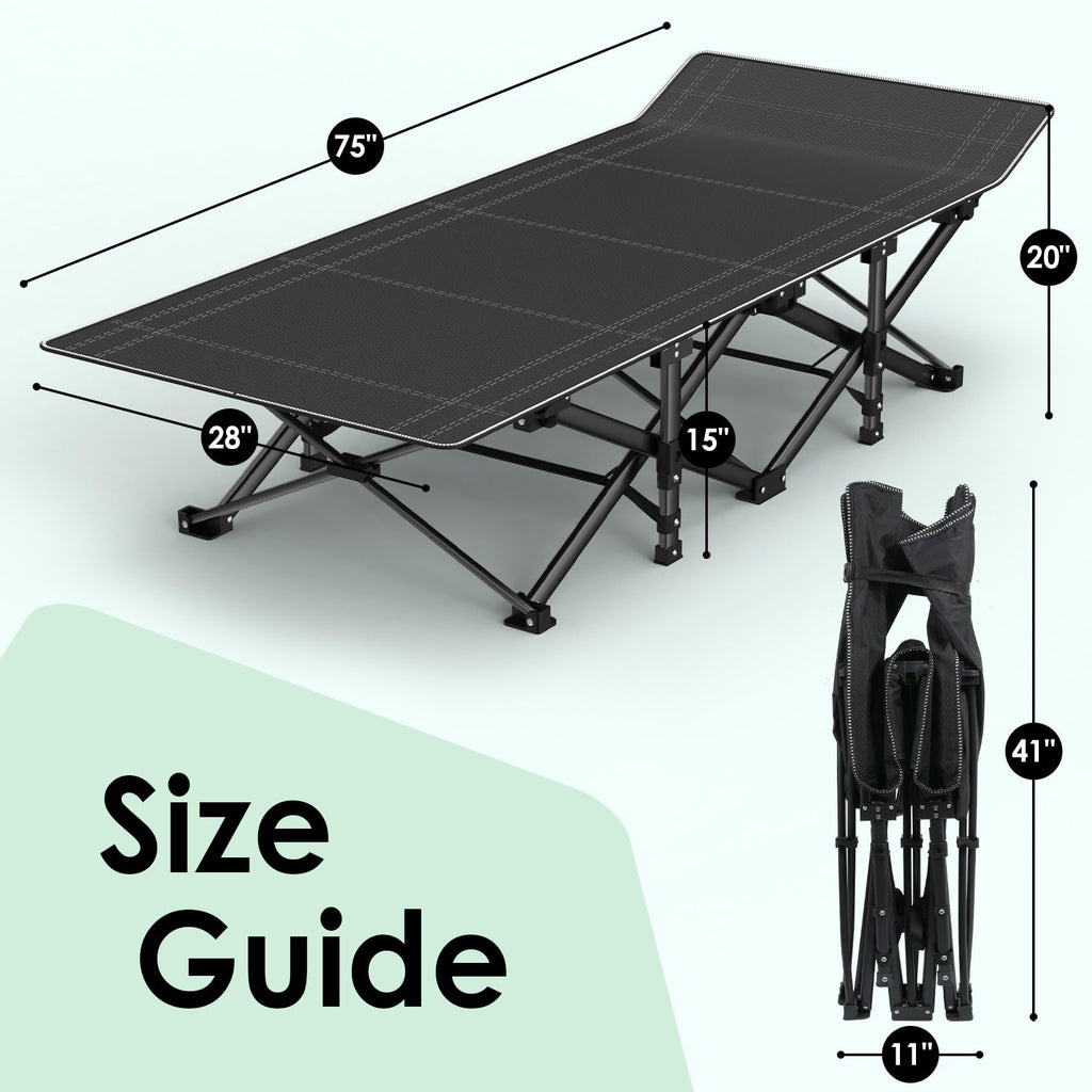 Suteck Camping Cot, Folding Camping Cot Bed for Adults Sleeping 1200D Double Layer Oxford Portable Folding Outdoor Cots for Camping W/Soft Pad Carry Bag for Home Office Nap Beach Travel