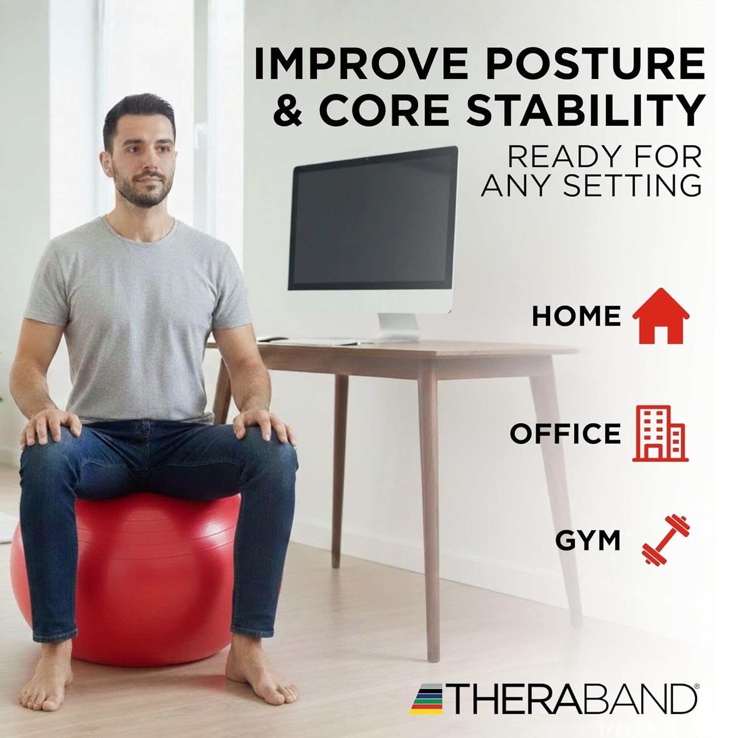 TheraBand Exercise Ball - 55 cm Stability Ball for Posture, Balance & Core | Red for 5'1" to 5'6" Athletes